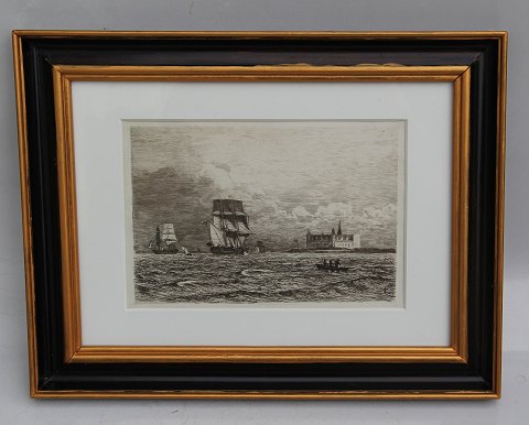 Radering: Carl Locher Marine Kronborg 29.3 x 38 cm inklusiv ramme