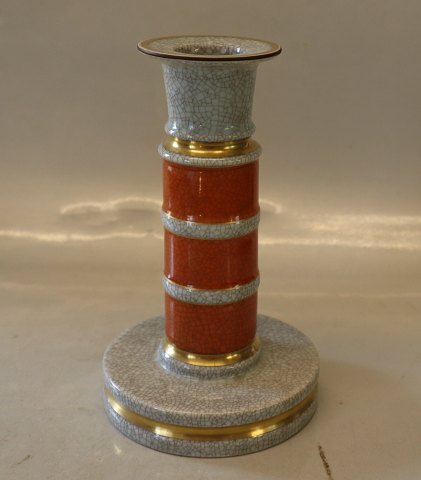 212-3338 Kgl. Lysestage grå, rød og guld 18 cm Kongelig Dansk  Craquelé, Craquele